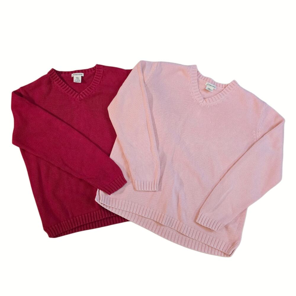 Lot of 2 St. Johnâs Bay V-Neck Sweaters Size Small Cotton Red & Pink Y2K Vintage